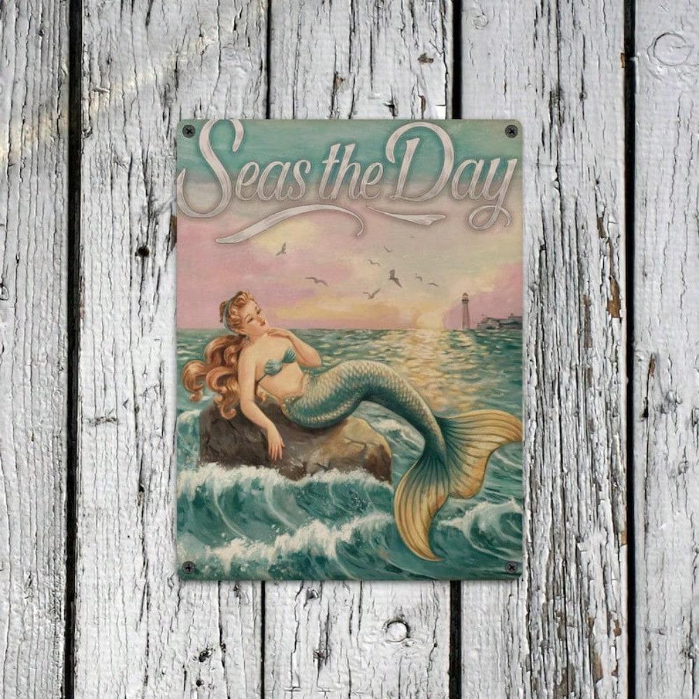 Mermaid Vintage Metal Tin Sign Coastal Beach Wall Art Retro Decor