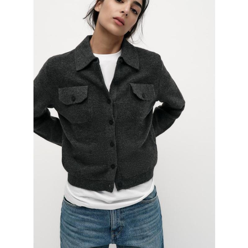 Fall and Winter New Women's Clothing Idle Style Polo Collar Long Sleeves Single Breasted Plain Stitch Knitting Outwear 9325001