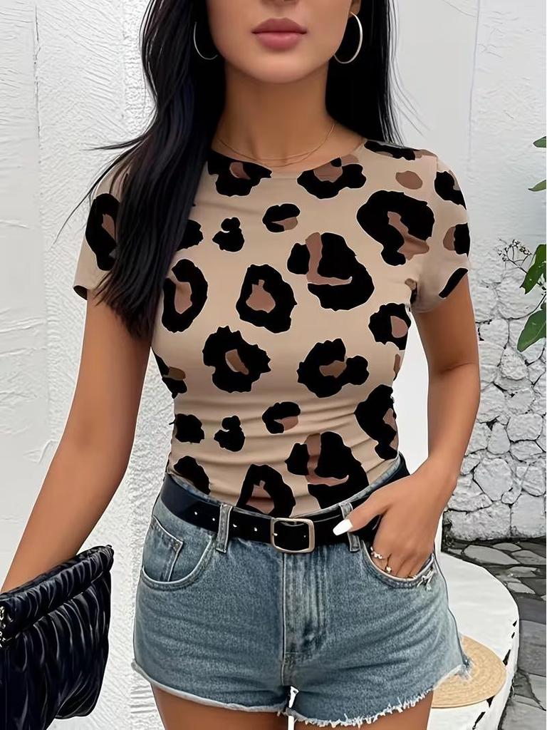 Women's Leopard Print Slim-Fit Soft Tee