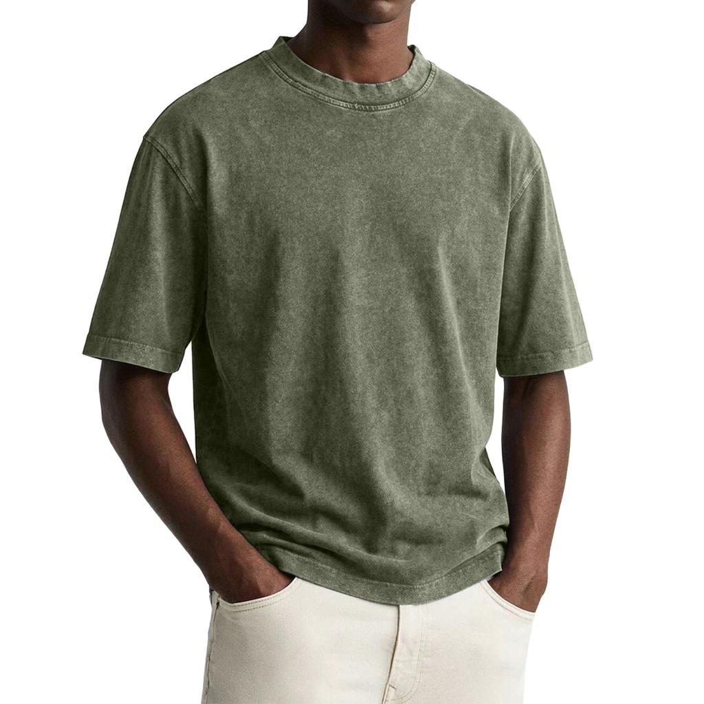 Men's Vintage Washed Crew Neck T-Shirt Casual Short Sleeve Loose Fit Comfortable Cotton Blend Top for Everyday Wear