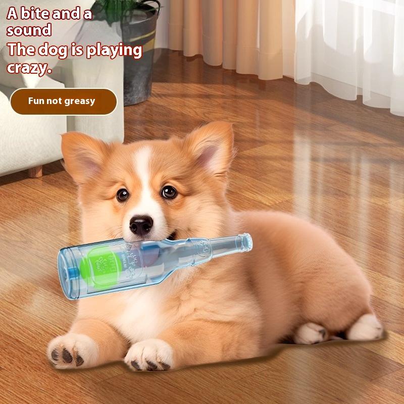 Funny Dog Chew Toy TPR Bottle with Tennis Ball Bite-Resistant Interaction Squeaky Chew Dog Toys