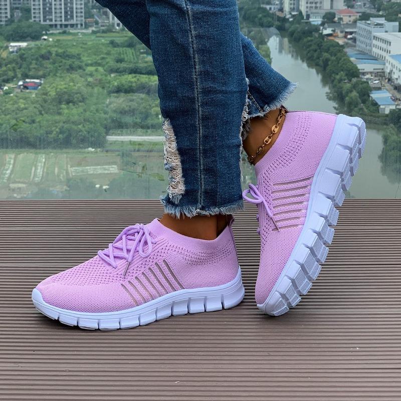 

Large size light mouth thick sole spring and autumn new women s shoes solid color breathable fly-woven soft sole comfortable sports and leisure shoes 36
