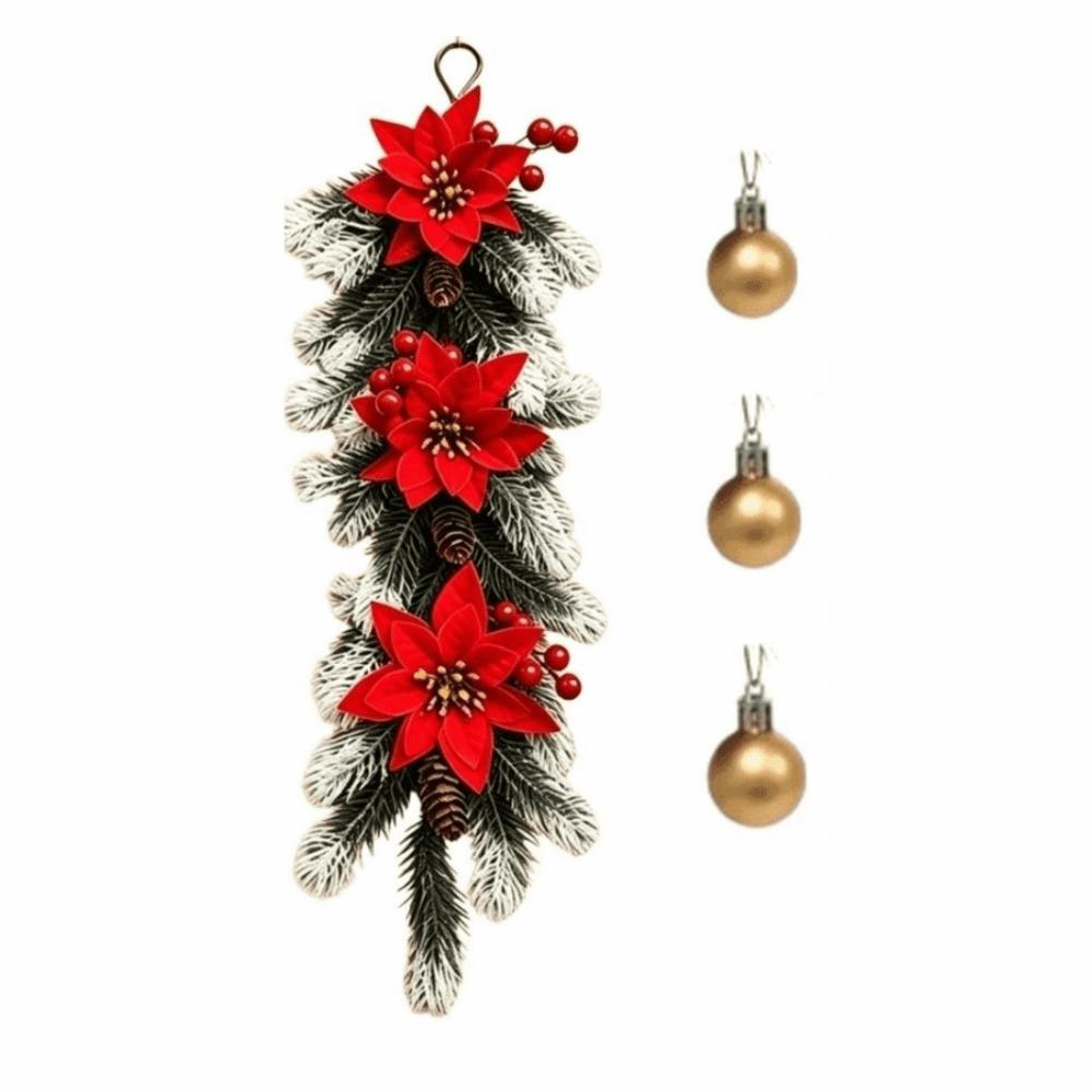 4pcs Simulated Snow Falling Artificial Pine Branch Wall Mounted Poinsettia Flower Home Party