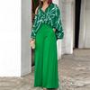 Elegante camisa estampada para mujer, traje casual de moda con pantalones de pernera ancha