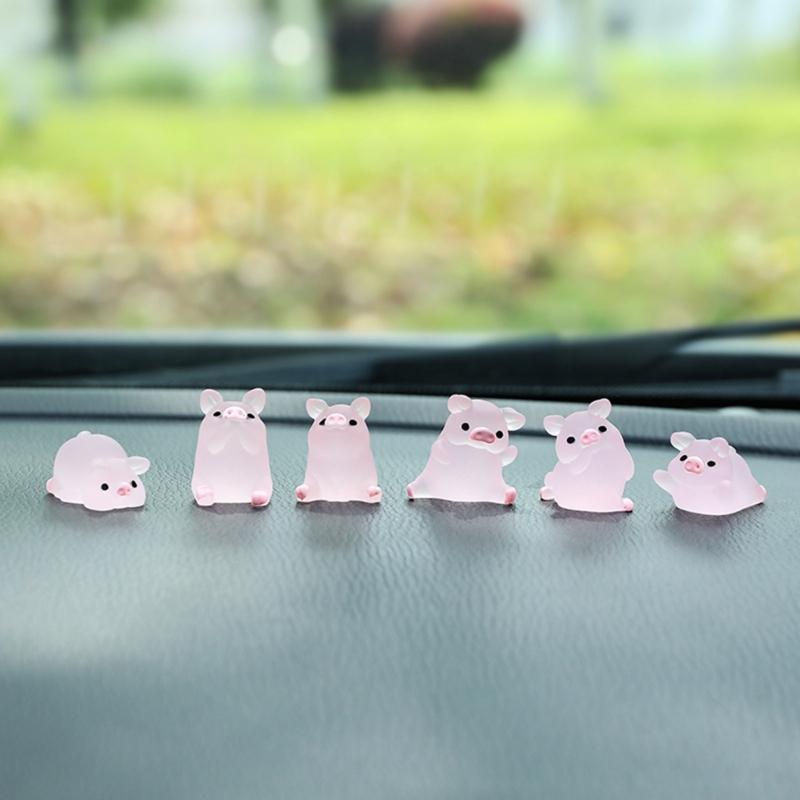6Pcs DIY Garden Decors Cute Luminous Piggy Miniature Figurines Pig Cake Toppers