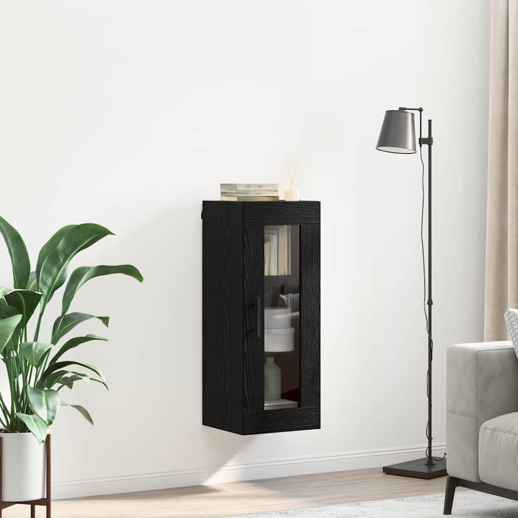 Wall Mounted Cabinet Black Oak Effect 34.5 x 34 x 90 cm