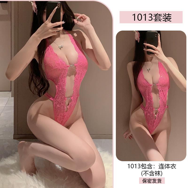 Combinaison sexy en dentelle séduisante pour femmes, sous-vêtements transparents, pur désir, petite poitrine, uniforme, pyjama