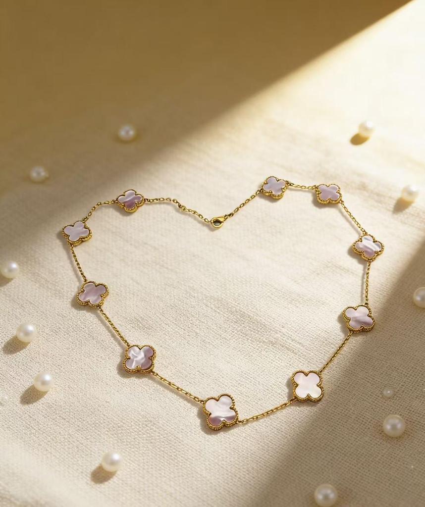 Four-Leaf Clover Titanium Steel Necklace with Natural Mother-of-Pearl