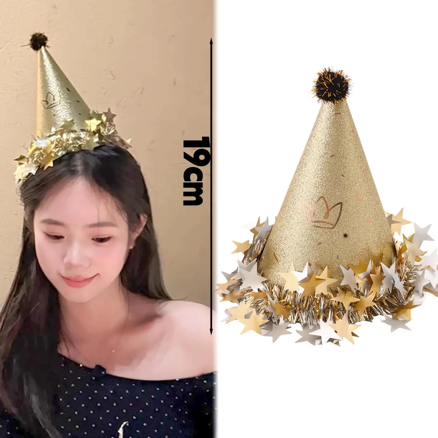 

5/1pcs Gold Pink Paper Crown Caps Sequin Cone Glitter Stars Hats Pohoto Prop Dress Up Decoration Kids Adult Birthday Party 1pc золотий