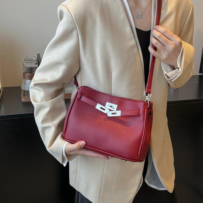 Strukturierte neue Retro-Lock-Achseltasche modische Umhängetasche tragbare Messenger-Bag