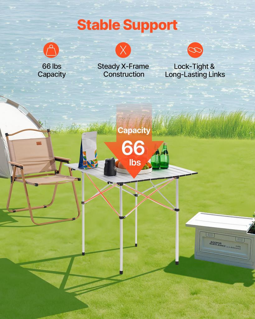 VEVOR Folding Camping Table, Portable Roll Up Side Tables, Small Lightweight Aluminum Beach Table, Compact with Carry Bag, for Outdoor Cooking