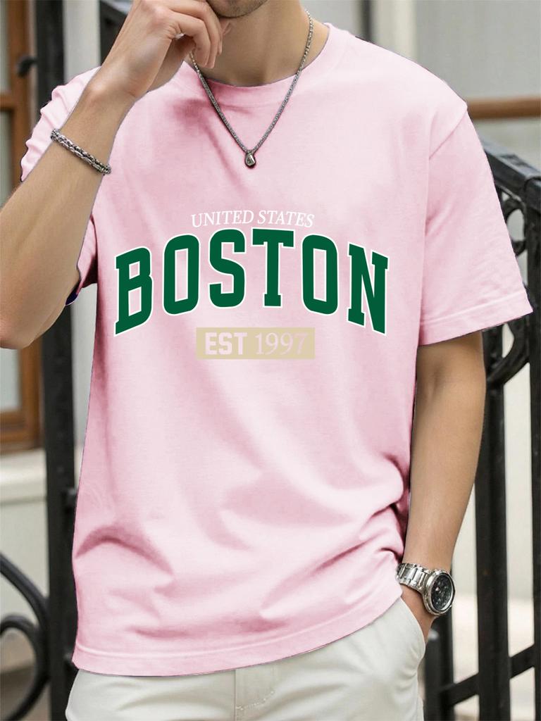 United States Boston Est 1997 Print T Shirt Men Summer AllMatch Streetwear Trendy ONeck Clothes Cotton Oversized Man TShirts