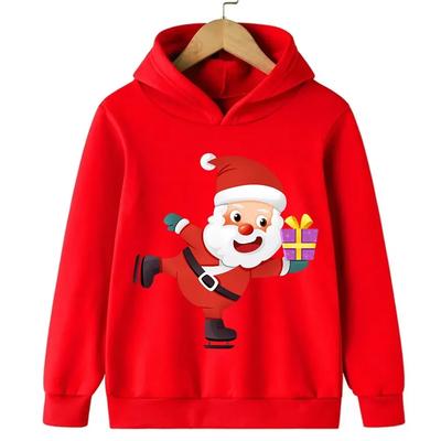 Children's Autumn Winter Santa Claus Patterned Hooded Sweatshirt Trendy Fashionable Casual Warm Long-sleeved Outdoor Sportswear