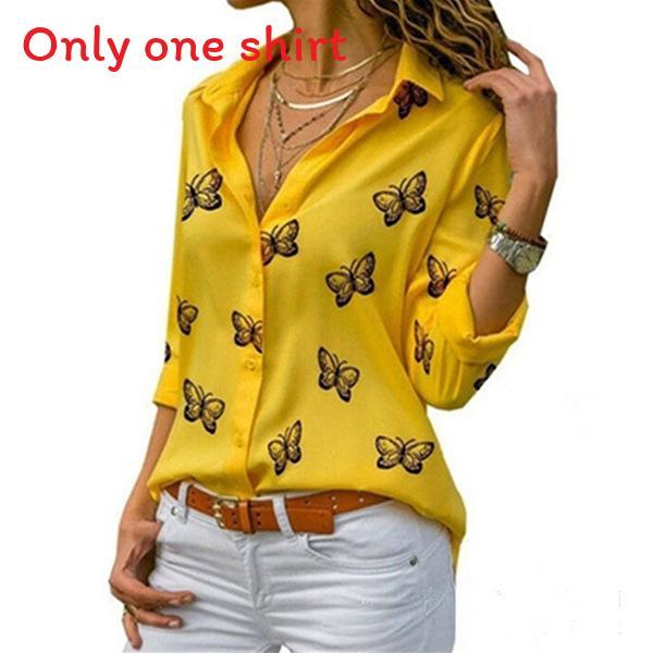 English Fashion Shirt With Butterfly Print And Spandex For Casual Wear