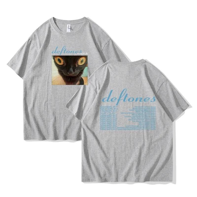 Mode Deftones Around T-Shirt Hip Hop Rockband The Fur Tour Band Konzert Katze Grafik T-Shirts Dicke Baumwolle Übergroßes T-Shirt