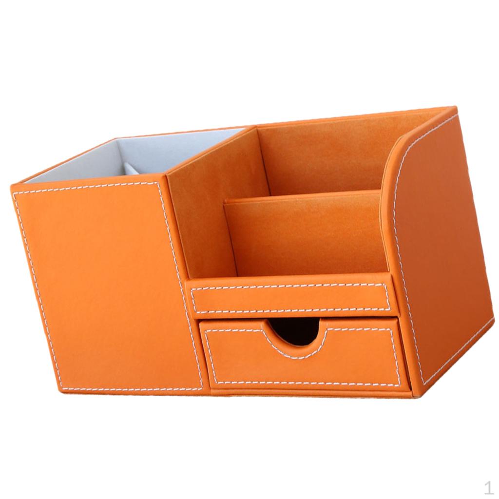 3-Slot PU Leather Drawer Desk Stationery Sundries Gadget Organizer Storage Box Business Card Holder