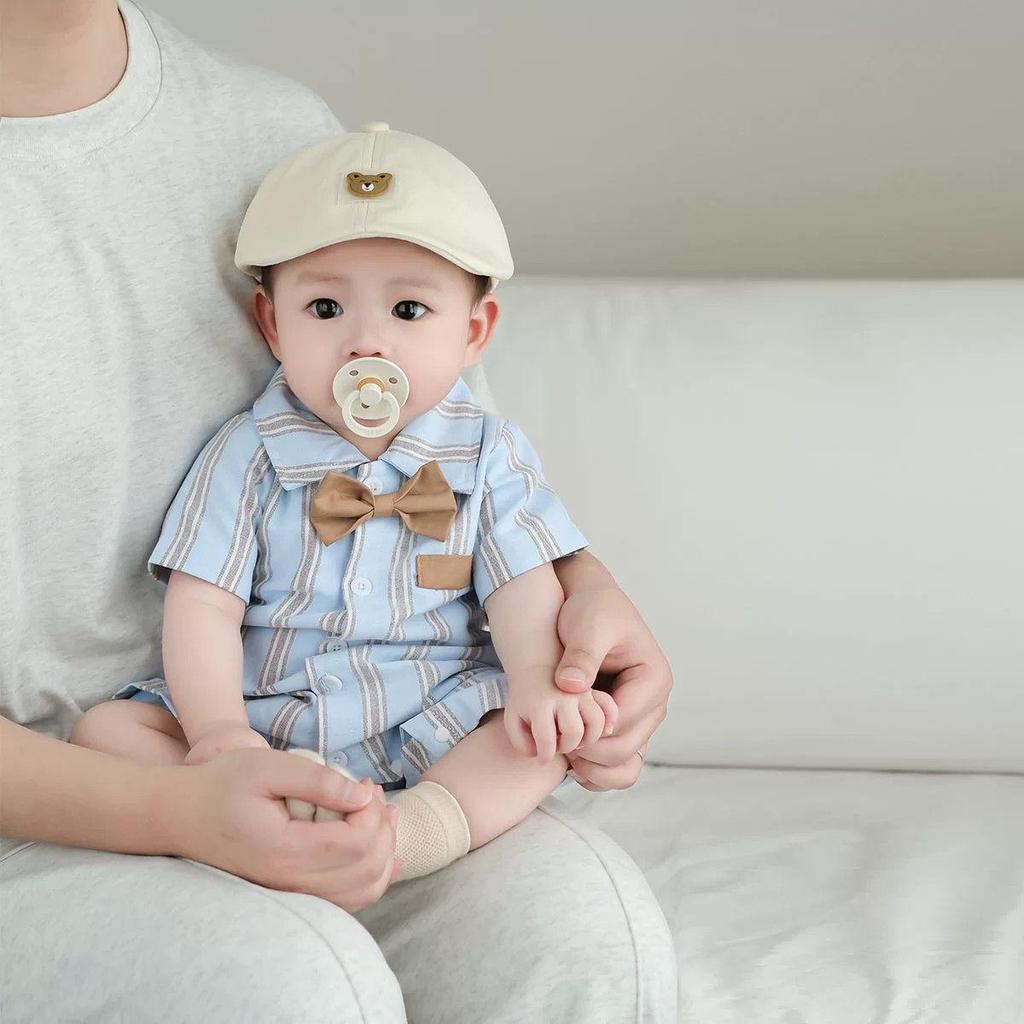 2025 College Style Retro Summer Romper - Short Sleeve Baby & Toddler Crawling Suit