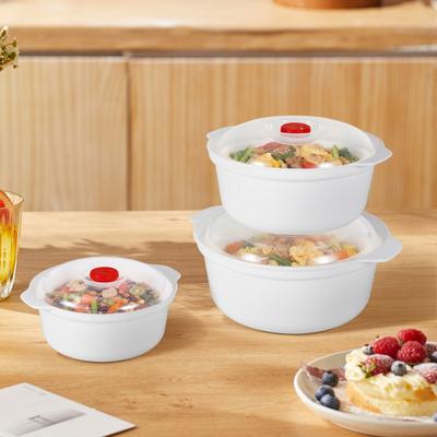 3Pcs Microwave Oven Special Box Household Plastic Heating Fresh Keepeing Box with Lid Steamed Bun Instant Noodles Kitchen Bowl
