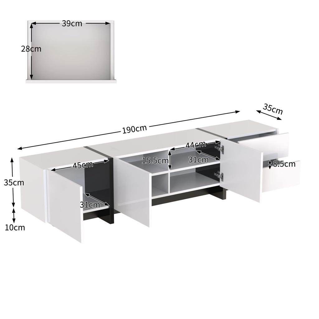 TV Schrank, TV Lowboard mit Schubladen, Moderner Fernsehtisch mit Stauraum, TV Tisch für Wohnzimmer und Esszimmer