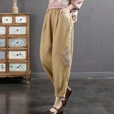 Women's Summer Embroidery Patchwork Design Pants Lace Lantern Nine Pants