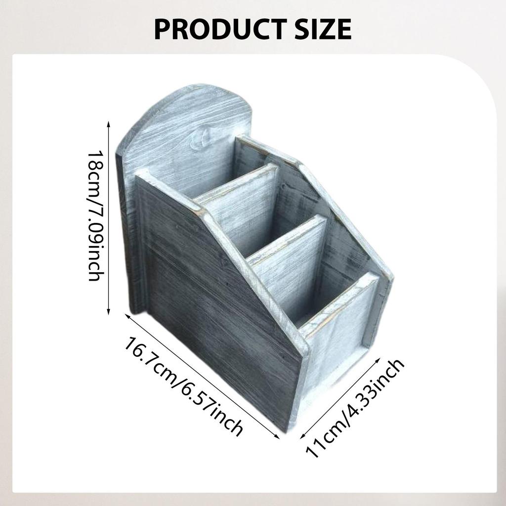 Rustic Wooden Desktop Storage Box for Office Supplies Small Items Smartphone Gray White