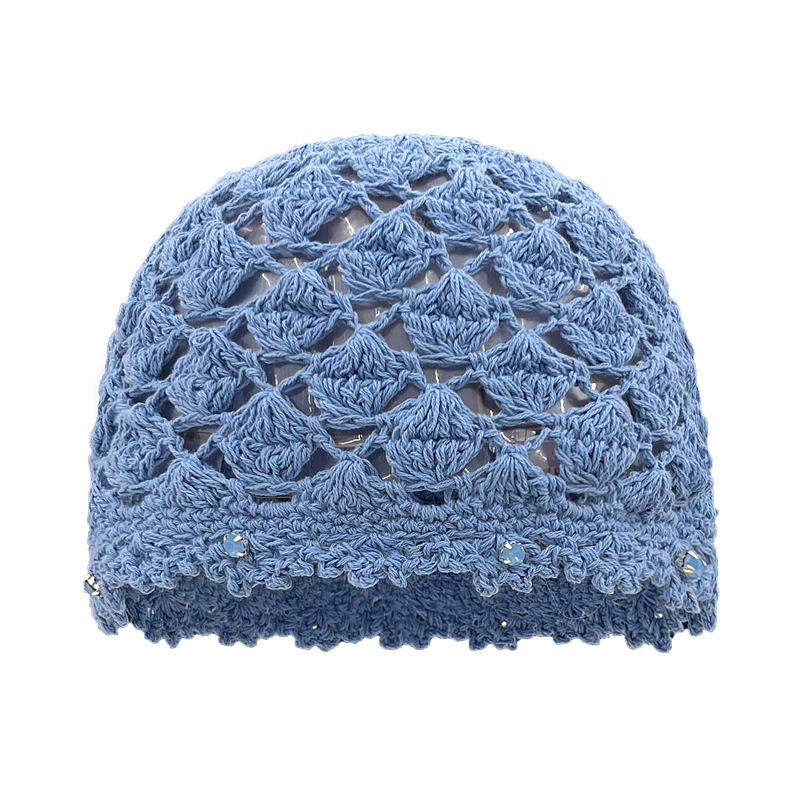 Handgestrickte Tasche Kopfhut für Mädchen, leichter und dünner hohler Reise-Strickpulloverhut