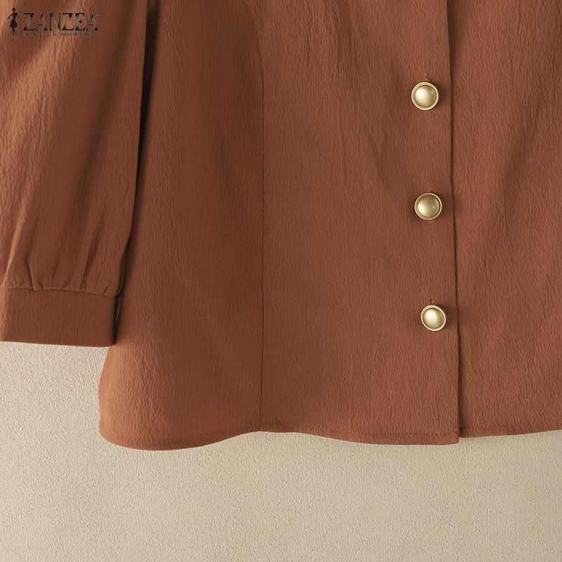 ZANZEA Damen Freizeit Quadratischer Kragen Locker Sommer Halbarm Bluse