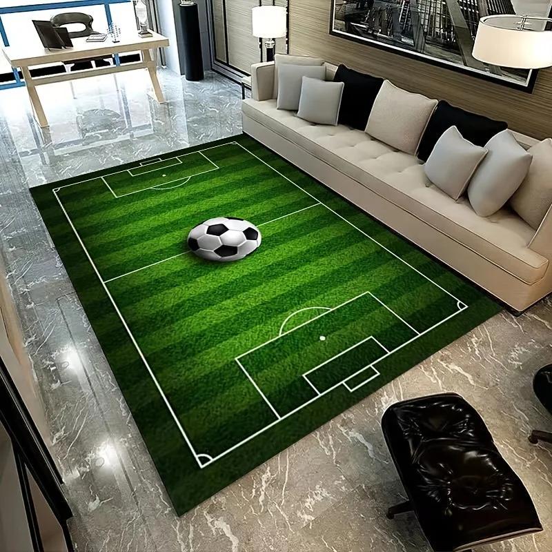 3D Cartoon Lawn Carpet – Football Field Theme, Soft Non-slip Mat for Bedside, Living Room, Bedroom, Entrance, Bathroom