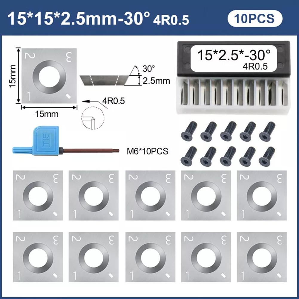 10-pack Fyrkantiga Hårdmetallskär för Trä svarv Vändverktyg 15mm x 15mm x 2 5mm med 30 graders skärvinkel
