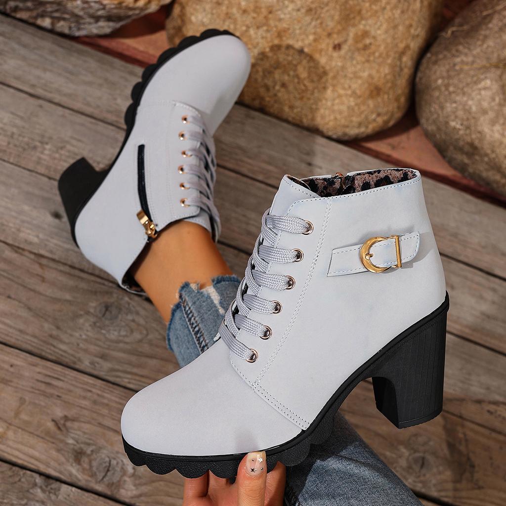 Autumn Winter Women Boots High Quality Boots Lace-up High Heels Shoes for Women Outdoor Fashion Anti-slip Boots Botas De Mujer