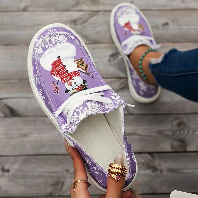 Fashion 2024 New Autumn Baotou Christmas Printed Comfortable Shoes Women Slip On Breathable Flat Canvas Casual Shoes Zapatos De Mujer