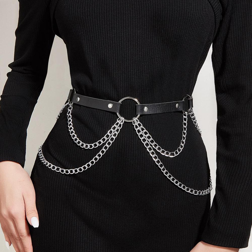 Damen Sexy Strumpfbandgürtel Lederkette Beintragegurt Bondage Dessous Oberschenkelstrumpfband Gothic Fetisch Kleidung Festival Rave Outfit