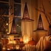 Reusable Halloween Window Hanging Glowing Witch Hat with Warm LED Lights, Gold Mesh Wizard Lightweight PVC Holiday Decoration Decor for