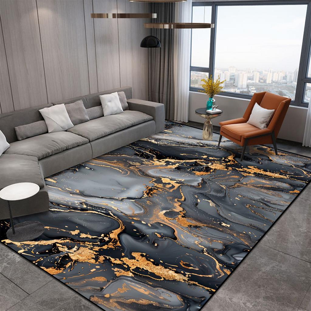 Abstrakter dekorativer Teppich im nordischen Stil für Wohnzimmer Luxus Gold Riss Teppiche für Schlafzimmerdekor Rutschfest Waschbar Sofaseitenmatte