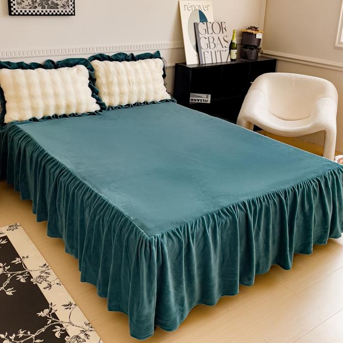 new solid color double-sided milk fleece bed skirt single piece no pillowcase winter flower household bed skirt