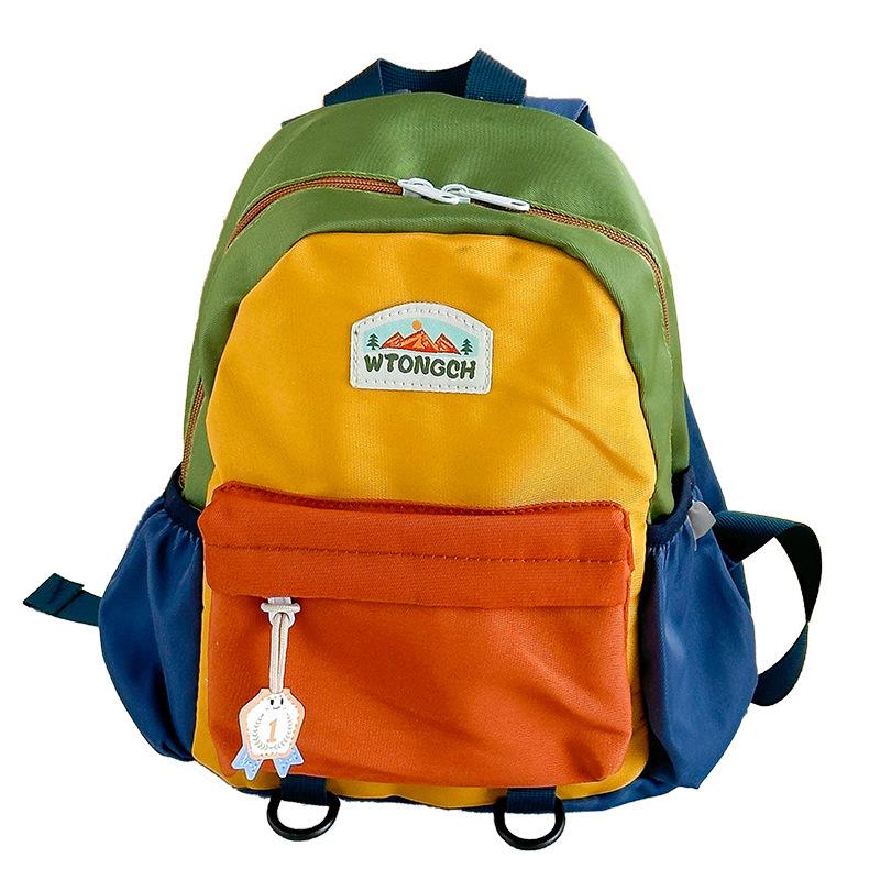 New Color Block Kids Backpack Lightweight Kindergarten School Bag For Boys Girls Travel Outdoor Leisure
