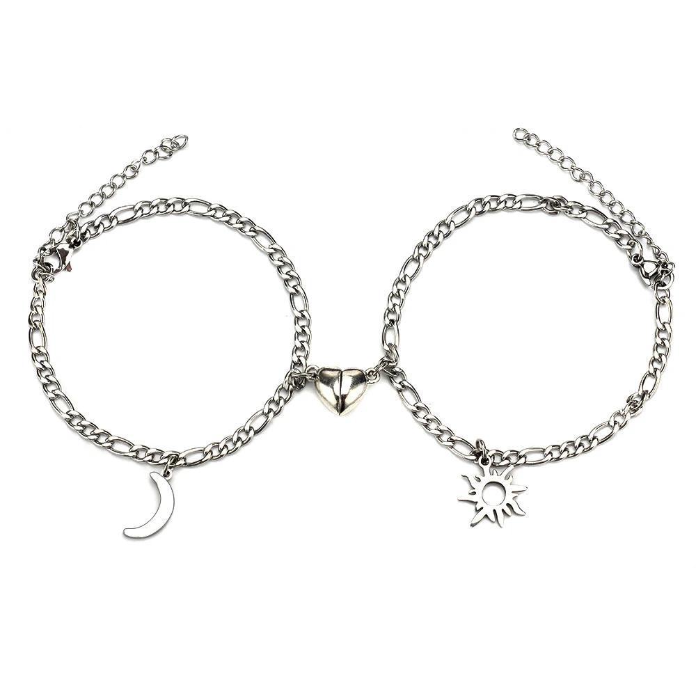 2Pcs Sun Moon Charm Magnet Attraction Stainless steel Bracelets for Couples Men Women Jewelry Wholesale Valentine's Day Gifts