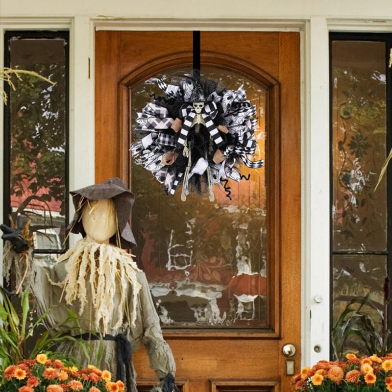 Halloween Black Crow Horror Wreath Creative Purple Rose Simulation Rattan Garland Door Hanging Decorations
