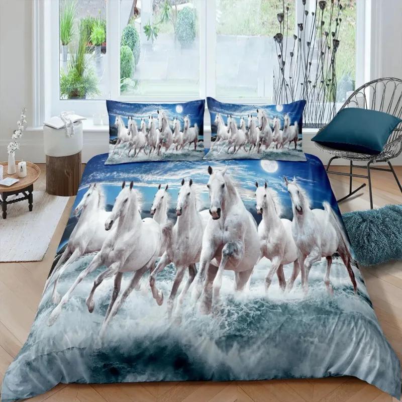 Comforter Galloping Horse Bedding Set Califking 260X240 Luxury Bed Comforter Double Home Queen Size S 2/3Pcs