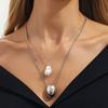 SHIXIN Minimalist Geometric Imitation Pearl Oval Metal Pendant Necklace Women Trendy Double Layered Adjustable Choker Jewelry