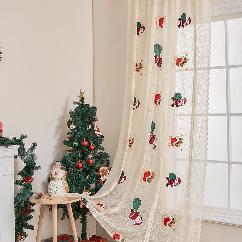 Santa Curtains Bedroom Christmas Decor Semi Blackout Curtains Lace Without Punching