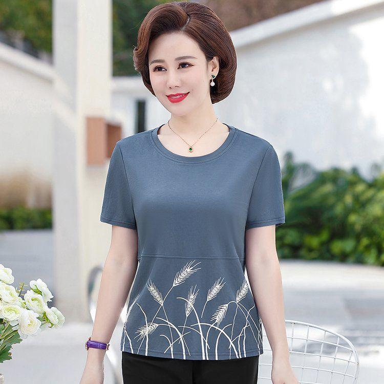 Middle-aged and Elderly Mothers' Summer Short Sleeve T-shirt Cool Large Size Casual Loose Ice Silk Women's Top