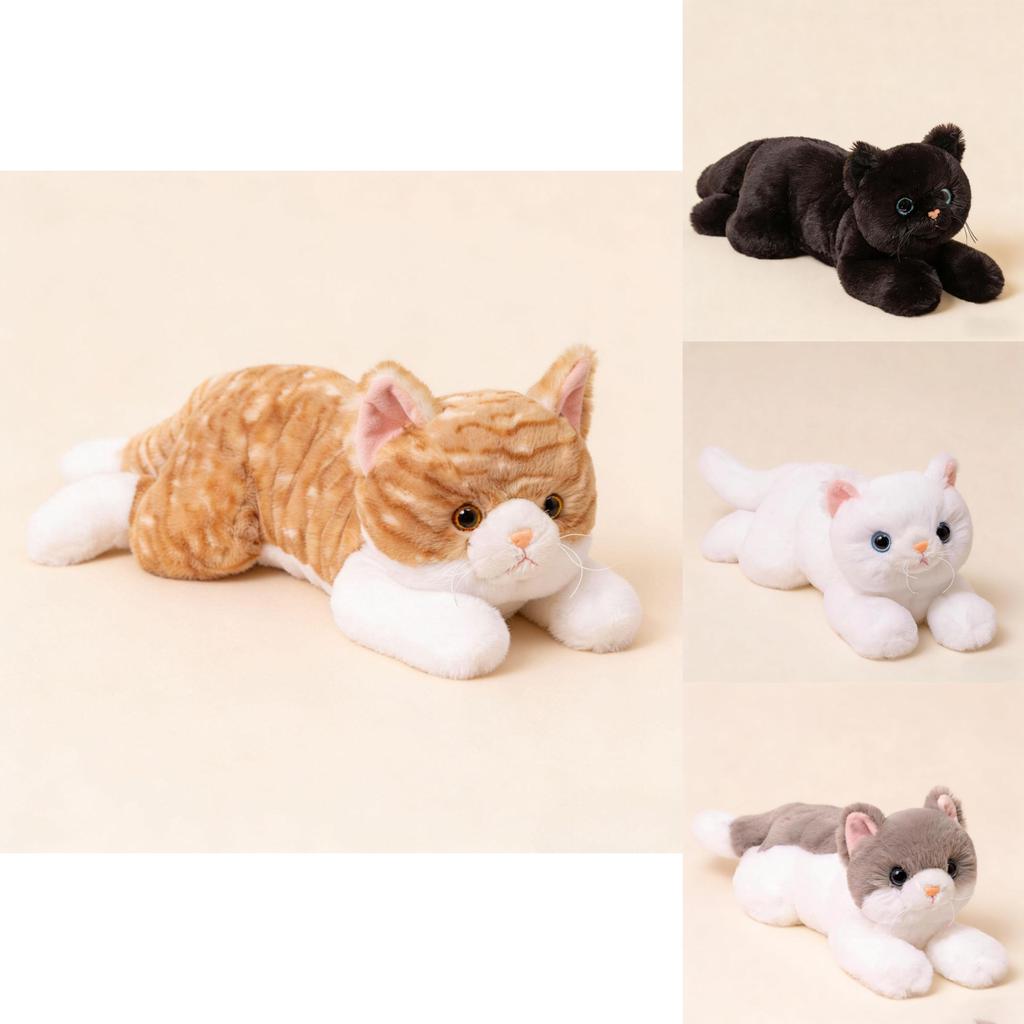 Cat Plush Toy Black White Short Fur With Large Eyes For Kids And Collectors