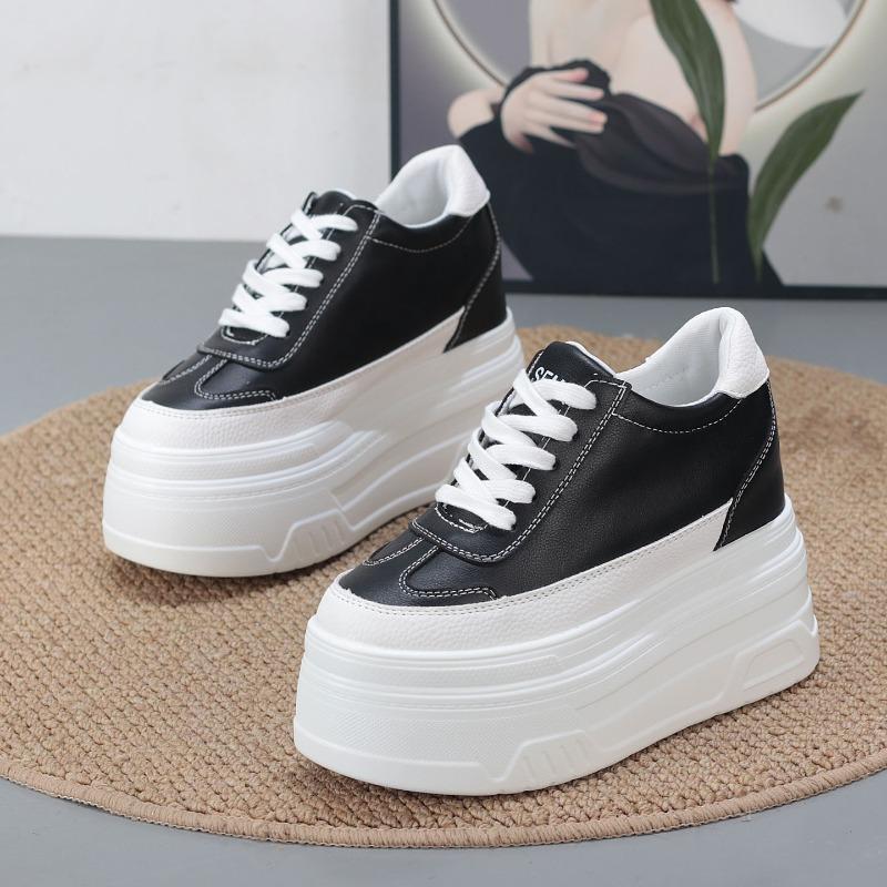 Fashion 10CM Synthetic Genuine Leather White Luxury Designer Sneaker Women Autumn Spring Cowboy Platform Wedge High Brand Shoes