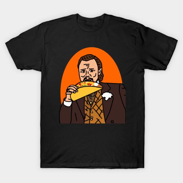 Asian Size Men Black Print T-shirt Laughing Leo Is Eating A Funny Taco Memes No-Cut Print Cotton Tshirt S чёрный