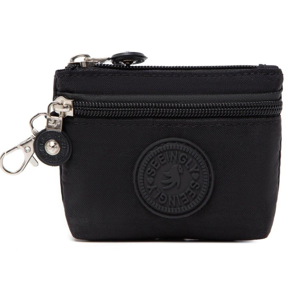 New Solid Color Women Wallet Nylon with Keychain Coin Purse Waterproof Mobile Phone Bag Ladies чёрный 1290₽
