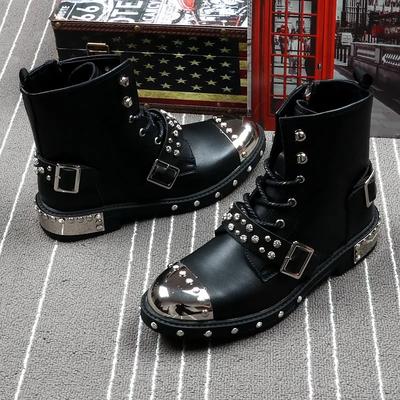 Botas de Cuero para Hombre de Primavera y Otoño Estilo Punk Remaches Metal Motocicleta Moda Caña Alta Cortas Botas de Hombre Cuero Genuino