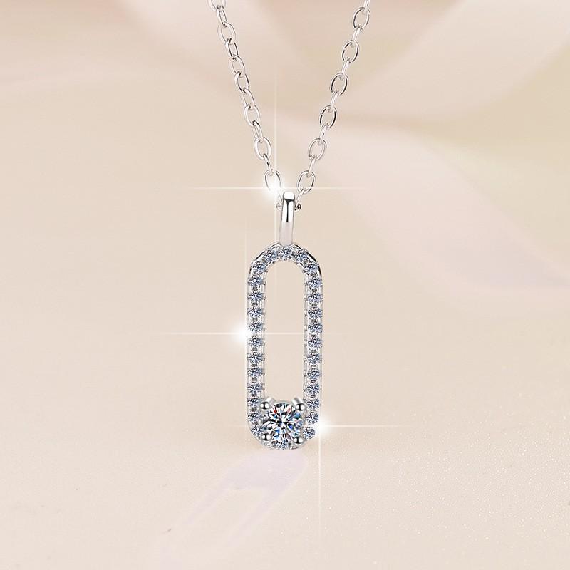 925 Sterling Silver Moissanite Pendant Paperclip Necklace for Women - Simple Fashionable Clavicle Chain