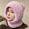 **Stor Hovedstørrelse Integreret Hue Kvinder Efterår Vinter Fleece Fortykket Ansigtsdækning Strikket Hue Halsedisse Maske Varm Pullover Balaclava**