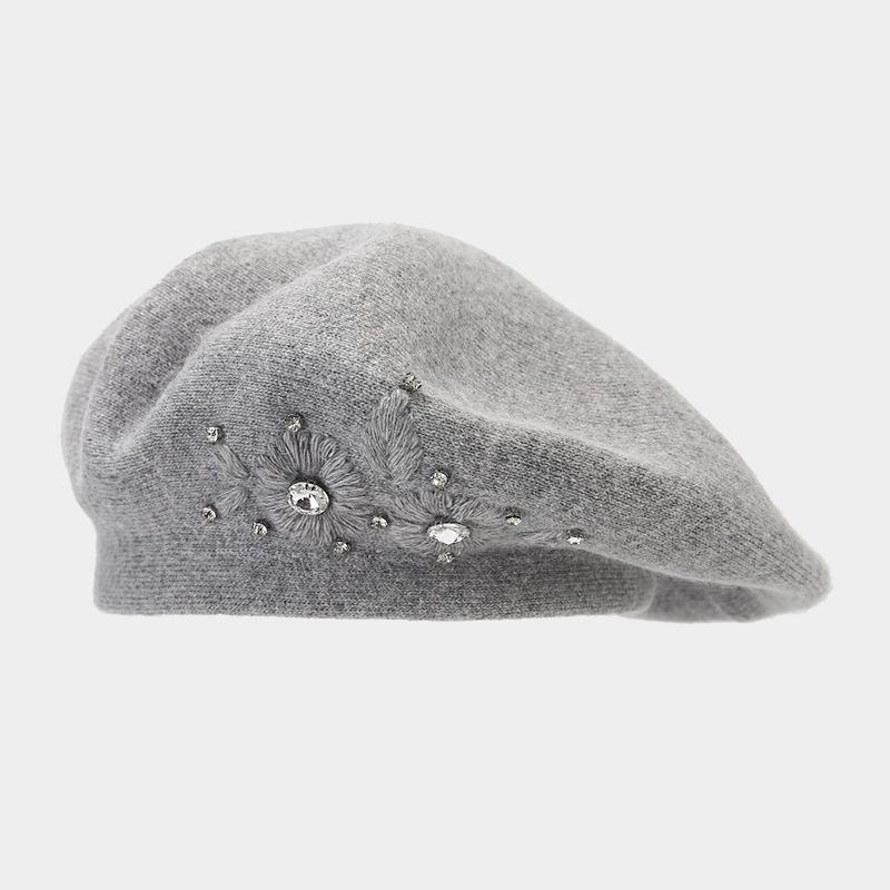 Berretto Elegante di Lana di Lusso per Donna Berretto Francese con Strass Cappello Invernale Caldo Morbido Berretto in Angora Cappello da Artista Logo Personalizzato